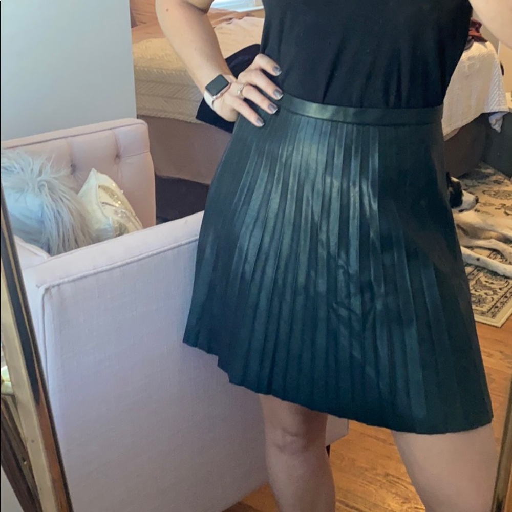 Black Faux Leather J. Crew Pleated Skirt